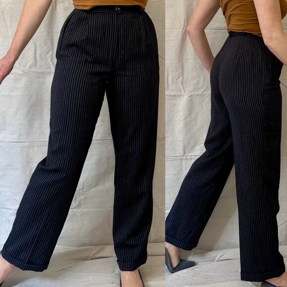 Vintage 80s Charcoal Gray Black Stripe Wool Pleated Front Trousers Pendleton S - Picture 1 of 15